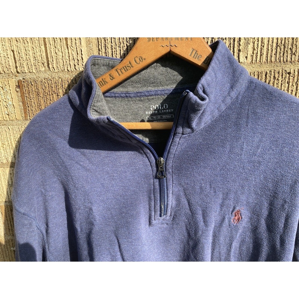 Men's Polo Ralph Lauren Quarter Zip Pullover Sweater Blue XL‎ Warm Pony Accent